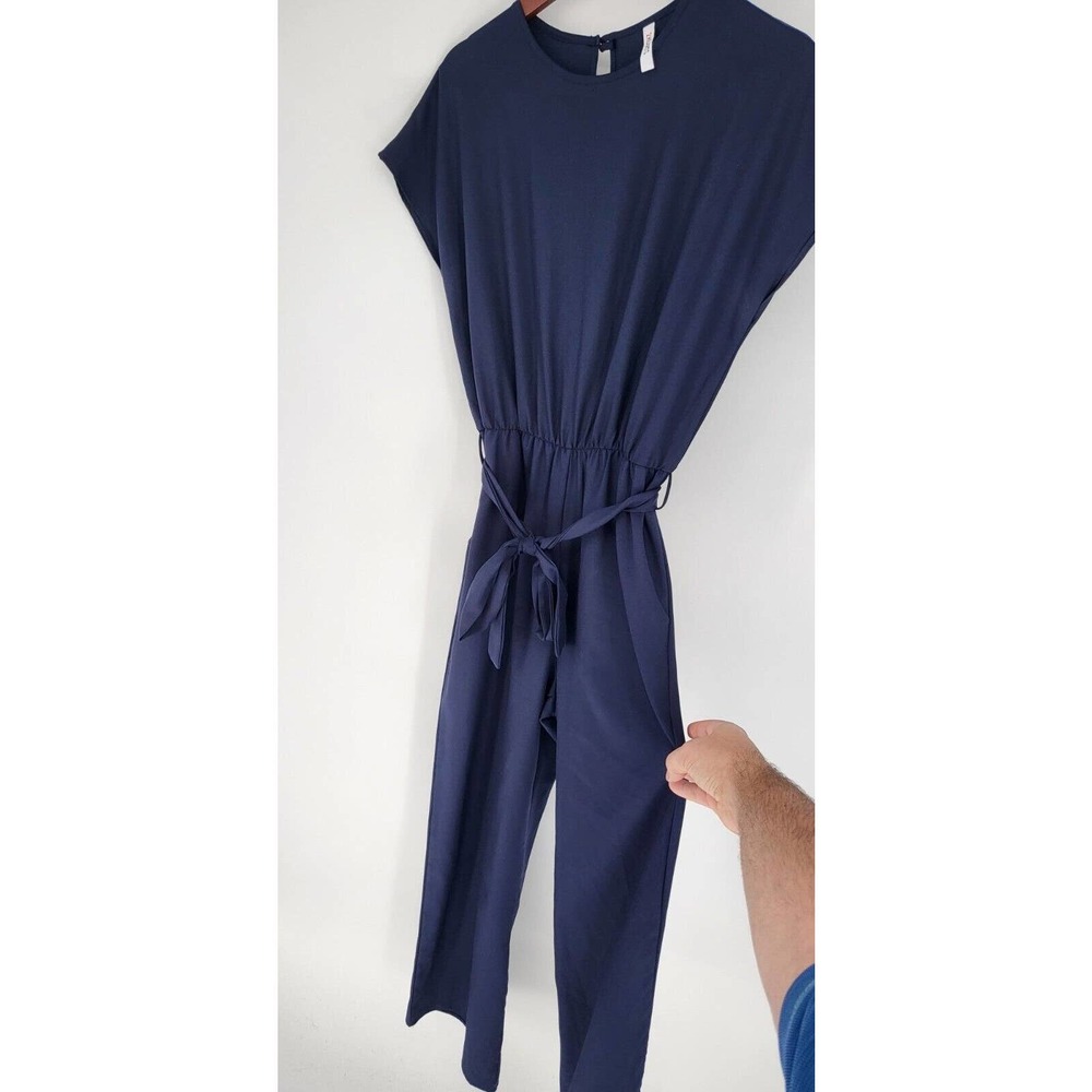 2 Hearts Navy Jumpsuit Stretch Waist Belt Pockets Measures Women's S